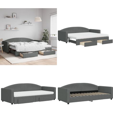Tagesbett Ausziehbar mit Schubladen Dunkelgrau 90x200 cm Stoff - Schlafcouch - Gästebett - Ausziehbares Bett - Tagesbett - Wohnzimmermöbel - Home & Living (1/5)