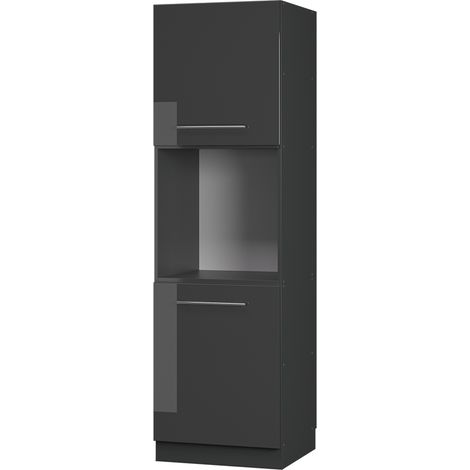 Mobile per forno da incasso Fame-Line, Antracite lucido, 60 cm aperto, Vicco
