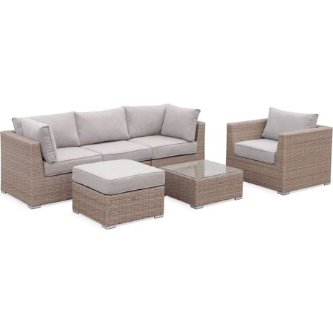 5-seater deluxe polyrattan garden sofa set Beige 225x80x67.5 cm - Vinci (1/5)