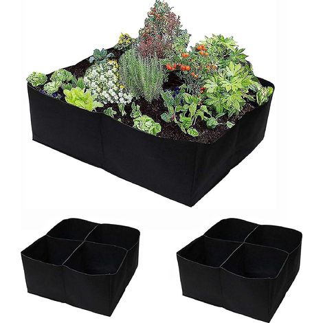 Poches de Plantation Carrées pour Légumes et Fleurs, Lot de 2, Tissu Épais, 107 Litres, 4 Compartiments (1/5)