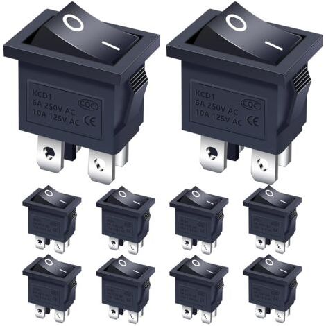 Lot de 10 interrupteurs à bascule DPST 4 broches, 2 positions ON/OFF, 6 A, 250 V CA, pour voiture, camion, bateau et appareils électroménagers KCD1-4-201-BK (1/5)