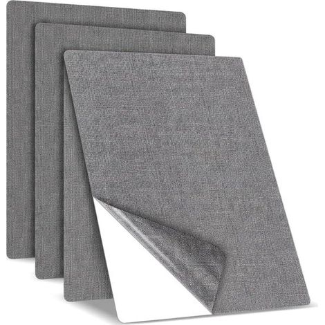 Lot de 3 patchs autocollants – Gris foncé – 20x30 cm – Lin – Canapé, siège auto, tente, rideaux – Réparation (1/5)