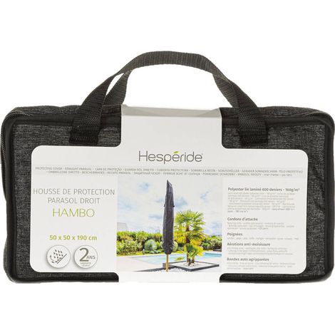 Hesperide – Housse de parasol droit 190x50x50cm en polyester – Traitement déperlant – Système d'aération – Cordon de serrage