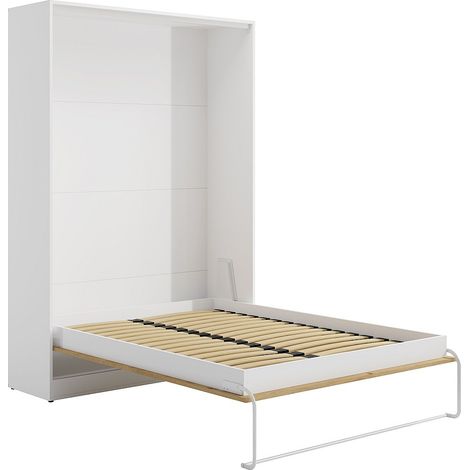 Lit escamotable 160 x 200 cm - Ouverture verticale manuelle - Coloris : Naturel et blanc - BEGANIO