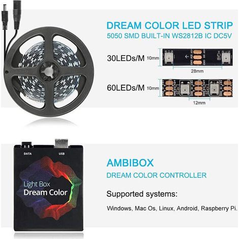 Rétroéclairage TV LED, Eclairage TV Strip, écran TV et moniteur PC, Rétroéclairage TV ， 3M, 30 lampes par mètre