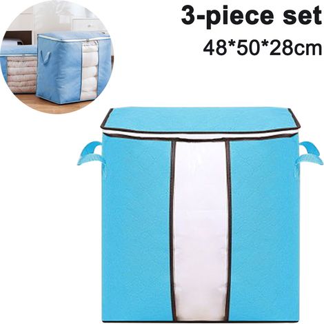 Ensemble de 3 sacs de rangement pour vêtements et penderie, grande capacité, avec poignée renforcée, 3 couches de tissu pour couettes, draps et couvertures. (1/5)