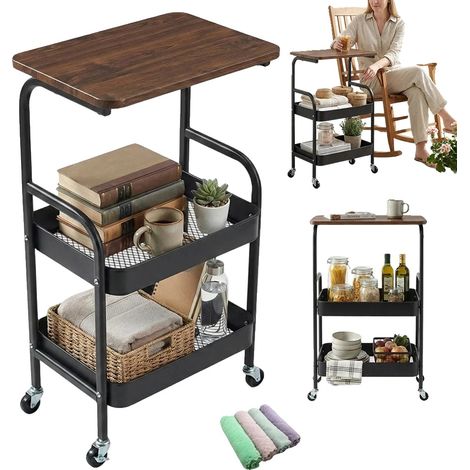 Carrito de cocina, almacenamiento multinivel, fácil movilidad, negro. (1/2)