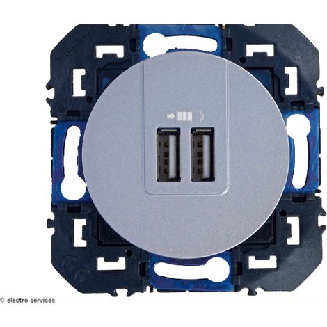 Double prise USB Type-A Dooxie 3A finition alu - 600443 - Legrand