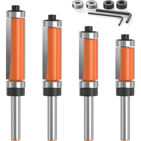 Jeu de 4 Fraises à Affleurer Double Roulement pour Défonceuse – Queue 6 mm, Ø 12 mm, Longueurs 20 / 25 / 32 / 38 mm – Copiage et Finition Bois MDF Contreplaqué (1/5)