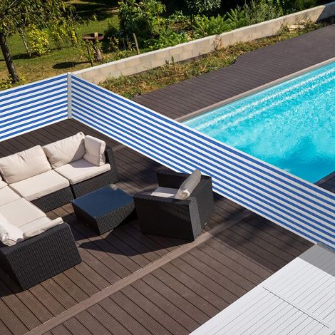 Brise-Vue Renforcés Occultants Brise Vue Pour Balcon HDPE Haute Densité 52 Œillets + 4 Cordons Dim 5 L X 0 - 90h m Bleu Blanc Rayé (1/5)
