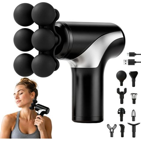 Pistolet de massage, mini pistolet de massage musculaire, pistolet de massage portable avec écran LCD et 10 têtes, appareils de massage électriques pour soulager les douleurs et les raideurs musculair (1/5)