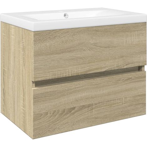Set de muebles de baño 2 pzas cerámica y madera de ingeniería vidaXL (1/5)