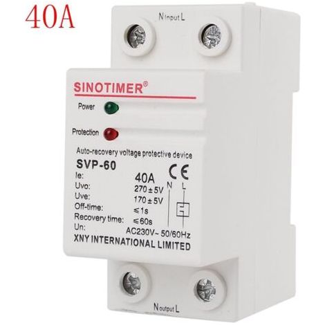 SVP-60 220V Protecteur de tension Protection contre la surtension et la sous-tension, Composants électroniques Protecteur automatique à réarmement Relais Disjoncteur (40A) (1/5)