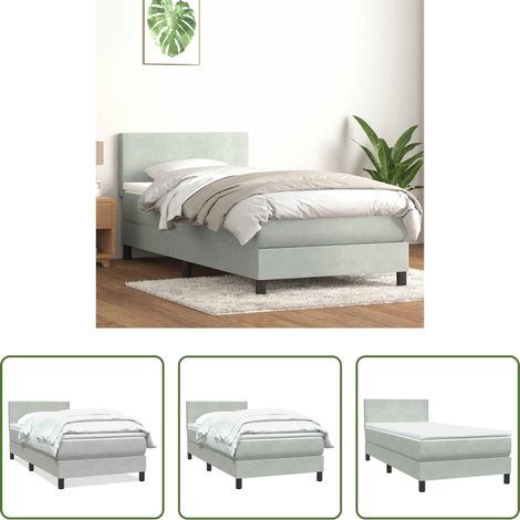 vidaXL Samt - Boxspringbett mit Matratze Hellgrau 80x210 cm Samt (1/5)