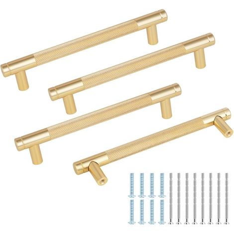 4 poignées de meuble en or, entraxe 128 mm, acier inoxydable, pour portes de cuisine, armoires, tiroirs et placards. (1/5)