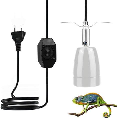 Douille chauffante pour reptiles - Douille en céramique - Culot E27 - Pivotant à 360° - Avec câble et prise de 1,8 m - Intensité variable - Pour animaux d'aquarium amphibiens - Blanc (1/5)