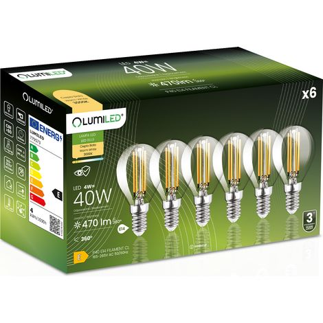 6 lampadine LED E14 a sfera P45 4W = 40W 470lm 3000K Luce calda Filamento illuminato a 360° (1/5)