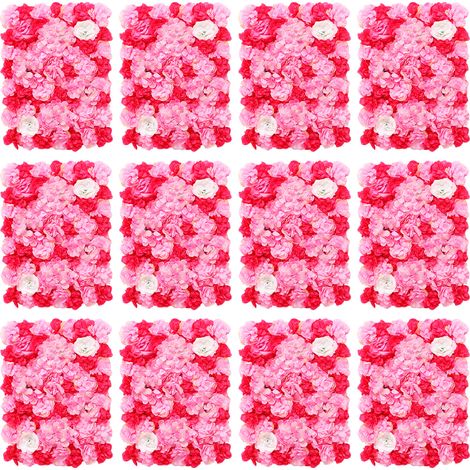 Lot de 12 panneaux muraux floraux artificiels, mur de fleurs en soie, décoration murale pour mariage, fête, anniversaire, événements, fond photo ‑ 60x40 cm (1/5)
