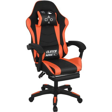 Clutch - Sedia da Gaming Ergonomica con Cuscino Lombare Poggiatesta e Poggiapiedi in PVC Nera e Rossa