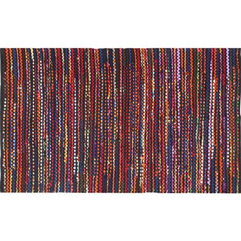 HOMESCAPES Handwoven Multi Coloured Recycled Chindi Folk Rug, 66 x 200 cm (1/4)