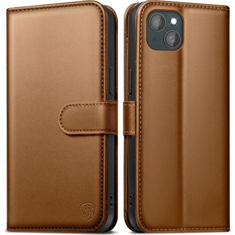 EASDNB Handyhülle für iPhone 14 mit Panzer Schutz Glas RFID Braun (1/5)