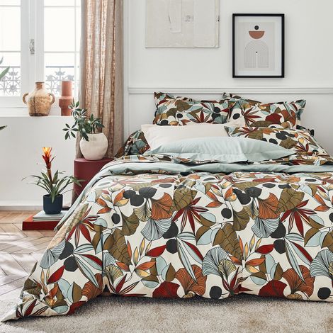 Parure de lit percale de coton CASCADE Taie 50x70 cm 300x240 cm (1/5)