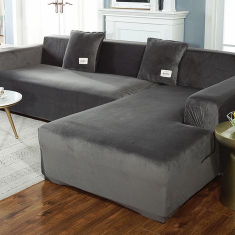 Housse de Canapé d'angle avec Accoudoirs Housse de Canapé Canapé de Protection Extensible en Forme de L (Canapé d'angle en Forme de L, Veuillez Acheter Deux Pièces) Gris foncé Simple 90 140cm (1/4)