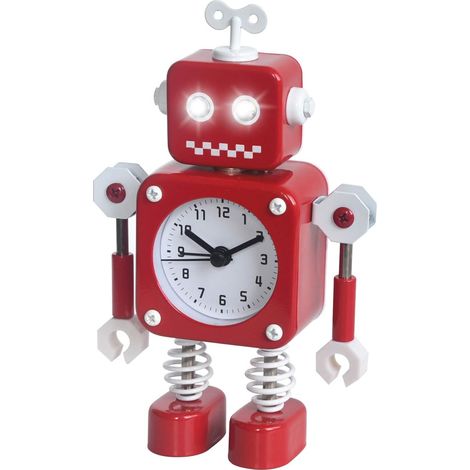 RGE Réveil Robot, Réveil Silencieux en Acier Inoxydable avec Yeux Scintillants et Bras Pivotant, Cadeau pour Enfants Rouge (1/5)