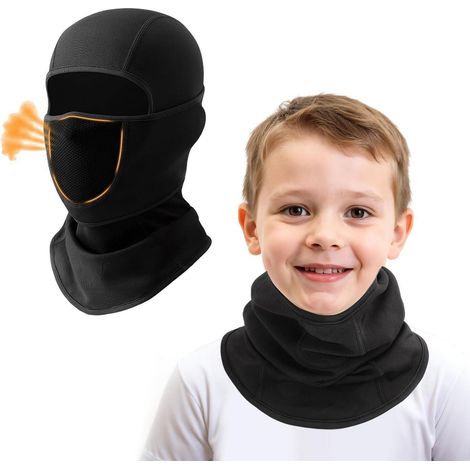 Kinder Sturmhaube mit Atemlöchern, multifunktional, winddicht, Fleece, für 4-10 Jahre, Schwarz (1/5)