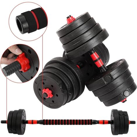 KingSaid Juego de mancuernas ajustables 30 kg con barra de conexión  Mancuernas y pesas ajustables 2 en 1, dumbbell set con discos metálicos para halteres, fitness y home gym (1/5)