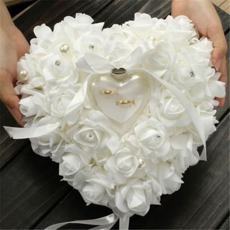 Boîte Bague Coussin Rose Romantique Cœur avec Bijoux Élégants - Mariage ou Fête - 15x13CM (1/4)