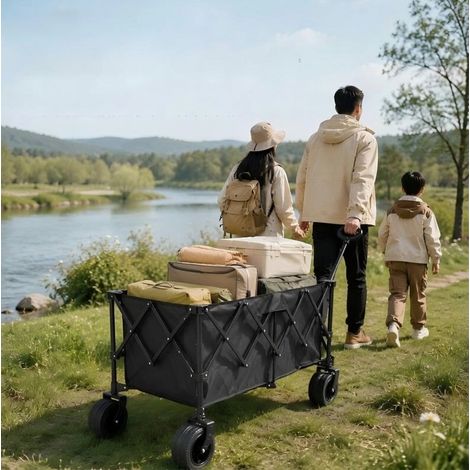 Carro de transporte plegable 127x67x106 cm acero al carbono negro con frenos todoterreno - CHICFURN (1/5)