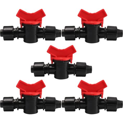 5 Pièces Vanne à Boisseau Sphérique 2 Voies Coupure D eau pour Tuyau 16mm Plastique Noir Double Tête Contrôle du Débit Installation (1/4)
