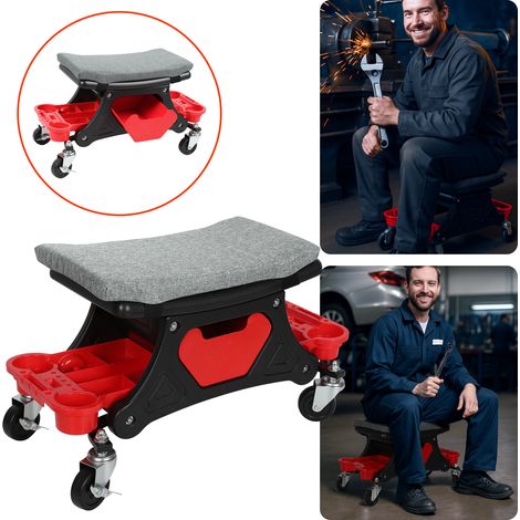Wolketon Taburete de taller con ruedas 185 kg y compartimentos de almacenamiento
