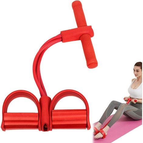 Corde de Tension Multifonctionnelle, Sit-Up Bodybuilding Expander, Pédale Pull Cordes, 4 Tube Jambe Exerciseur- red-Fei Yu (1/4)