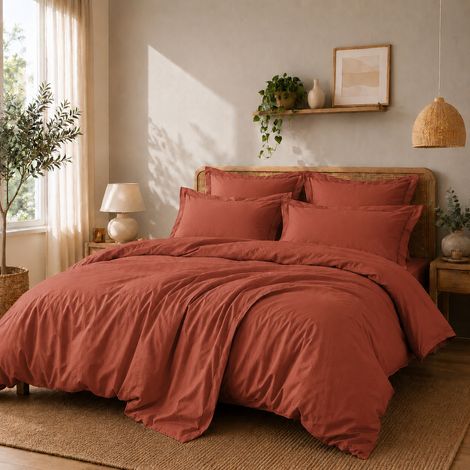 Housse de couette Percale de coton peigné 80 fils/cm²- 260 x 240 cm - Terracotta (1/3)