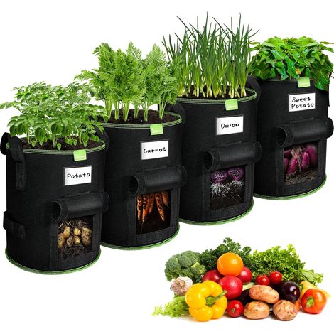 4Pcs 40L Sac de Plantation de Pommes de Terre, Sac de Culture en Tissu Sac Pomme de Terre avec Poignées et Fenêtre, Pots pour Tomates, Carottes, Fraises, Légumes (1/5)