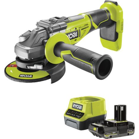 Confezione RYOBI Smerigliatrice angolare R18AG7-0 - Brushless 18V OnePlus - 1 batteria 2.0Ah - 1 caricatore rapido RC181