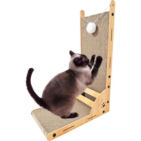 Rascador para gatos - Rascador de cartón en forma de L - 58 cm de alto - Con juguete de pelota - Duradero - Protector de muebles - Rascador para gatos - Tamaño L (1/5)