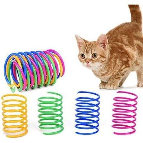 Lot de 4 jouets interactifs pour chat : plumes colorées, ressorts en spirale en plastique résistants, pour frapper et mordre. (1/5)