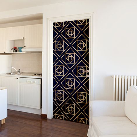 Sticker Autocollant Porte 204 cm X 83 cm Or et Bleu, Décoration Intérieure (1/4)