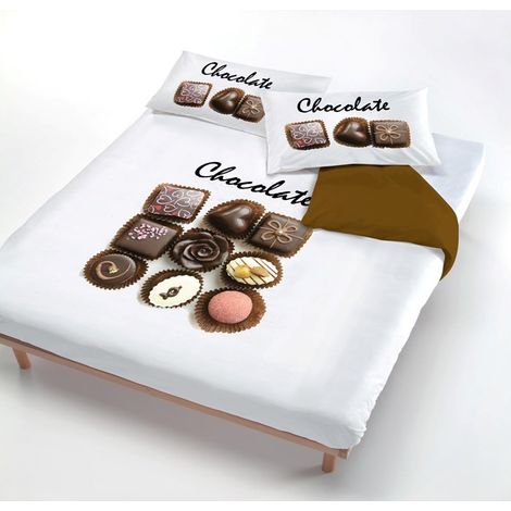 Copripiumino stampa digitale made in italy, 3 misure 100%cotone Chocolate 1 Piazza e mezza - Bianco