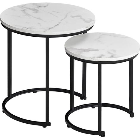 Brooklyn Round Nest of Tables Set of 2 MDF Wood Coffee Side End Table, Marble (1/5)