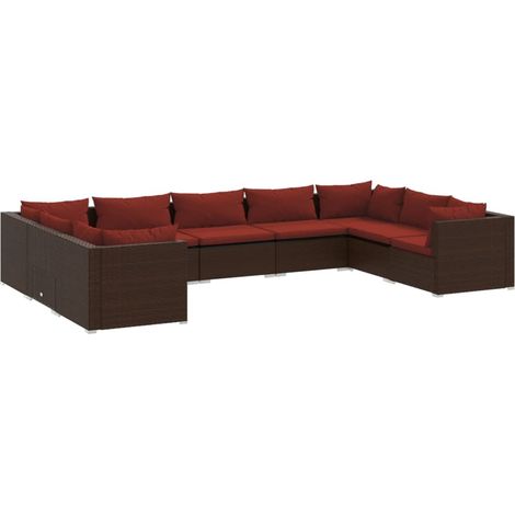 Set muebles de jardín 9 piezas y cojines ratán sintético marrón vidaXL (1/5)