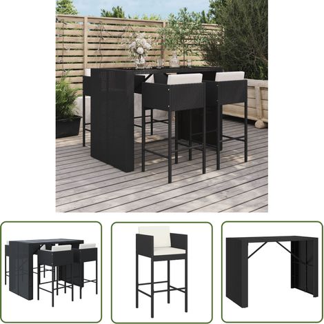The Living Store Ensemble de bar de jardin 5 pcs avec coussins noir poly rotin - Ensemble Salon De Jardin - Mobilier De Jardin - Set De Bar Extérieur - Table Et Chaises De Jardin - Résine Tressée (1/5)