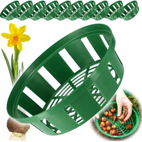 KADAX 10er-Set Blumenzwiebelkörbe aus Kunststoff - 2 Formen - Für die Frühlingsblüte - 23 cm - Rund (1/5)