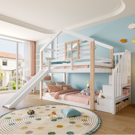 MEUBLIV Letto a castello 90x200 cm bianco – con scivolo e contenitore, senza materasso (1/5)