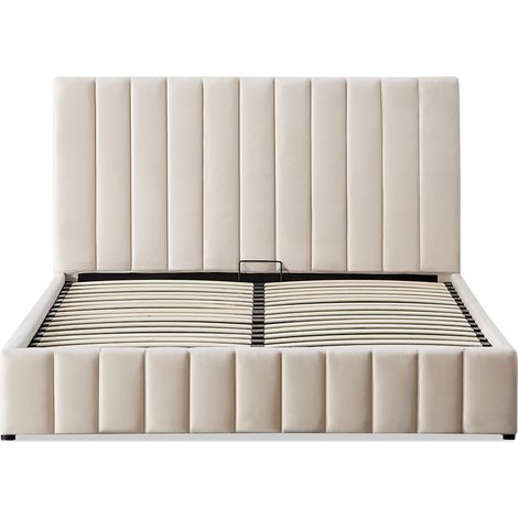 Lit coffre velours beige Trocadero 140x190 cm (1/5)
