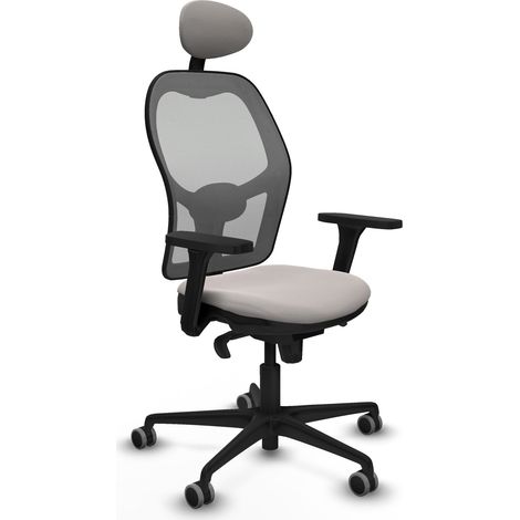 Jorquera sincro malla gris similpiel blanco brazos 3D base nailon cabecero fijo ruedas 65mm engomada (1/5)