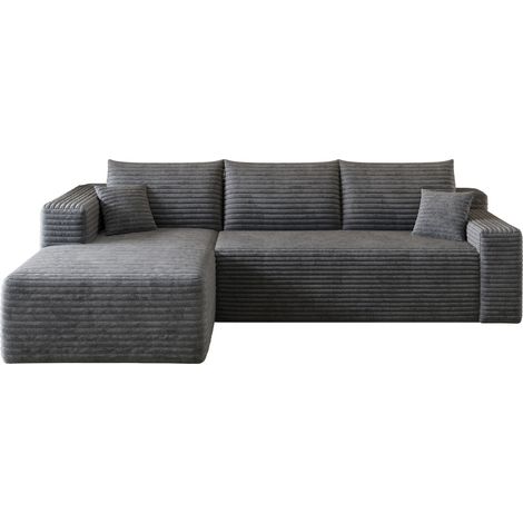 Canapé d'angle moderne gris foncé en tissu côtelé, assise profonde et confort moelleux, livré roulé, sans montage, pour salon élégant - CHICFURN (1/5)